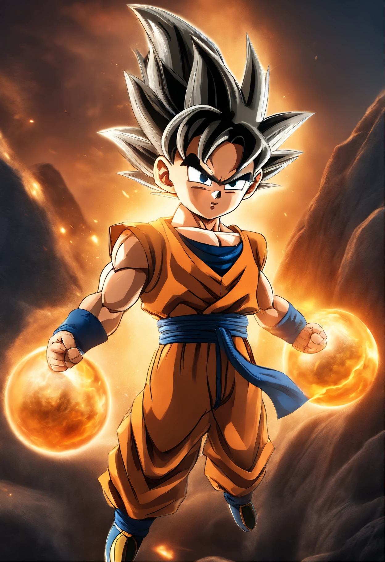 (best quality,4k,8k,highres,masterpiece:1.2),ultra-detailed,(realistic,photorealistic,photo-realistic:1.37),adolescent Goten with detailed eyes and face,Dragon Ball Super style,energetic pose,flying,flaming aura,fiery energy attacks,scenic background with beautiful landscapes,colorful and vibrant,studios lighting,dragon ball inspired,action-packed,comic book style,shiny metallic dragon balls,heroic and determined expression,smooth and vibrant colors.