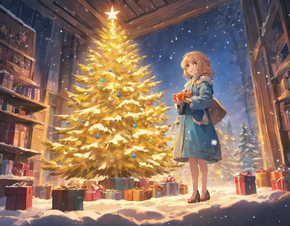 Christmas tree imitation and snow imitation inside the carton box