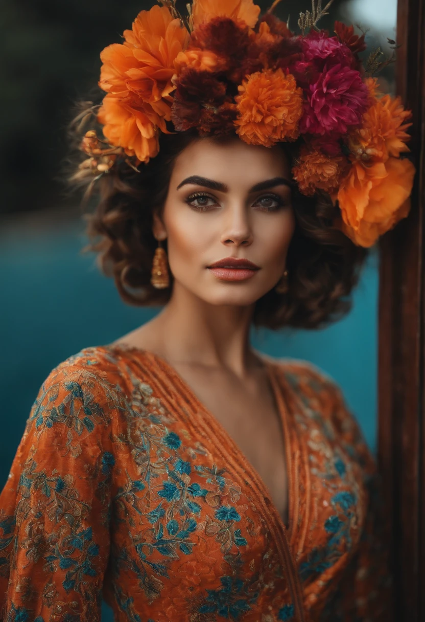 Cabelo castanho da mulher em uma boate vestida com um vestido