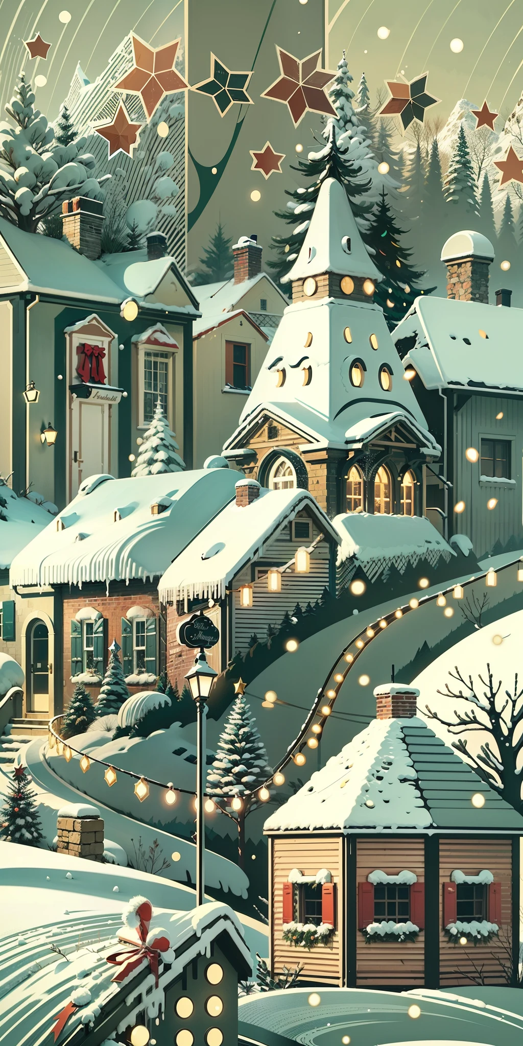 Winter, christmas,Flat style, abstract artistic, 2D canvas, highly detailed, Graphic design. Patern