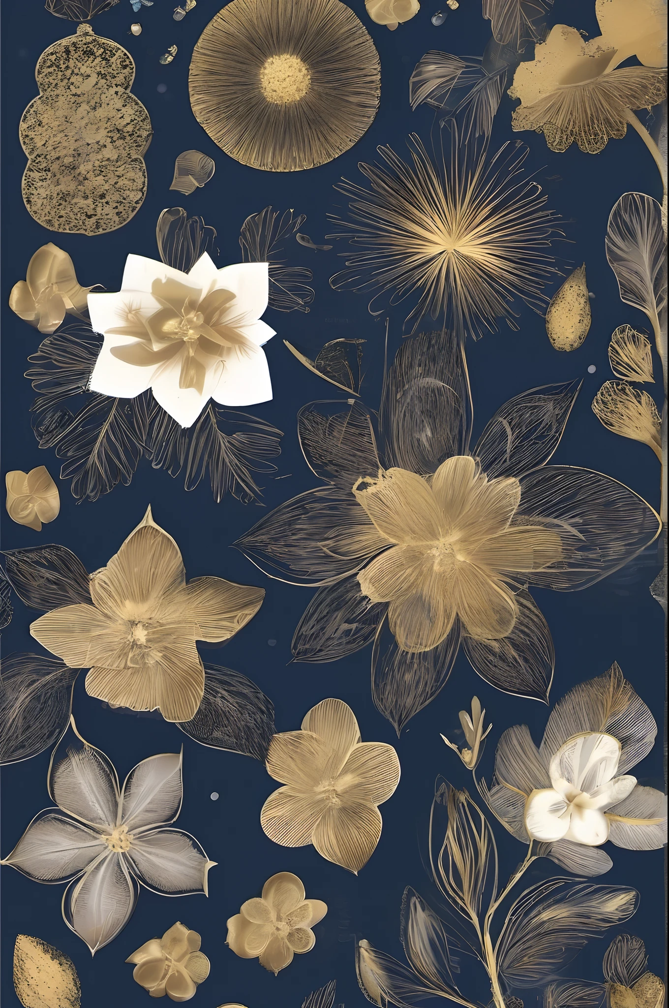 create a seemless, repeating patern of flowers. Christmas. Winter. Blue and gold