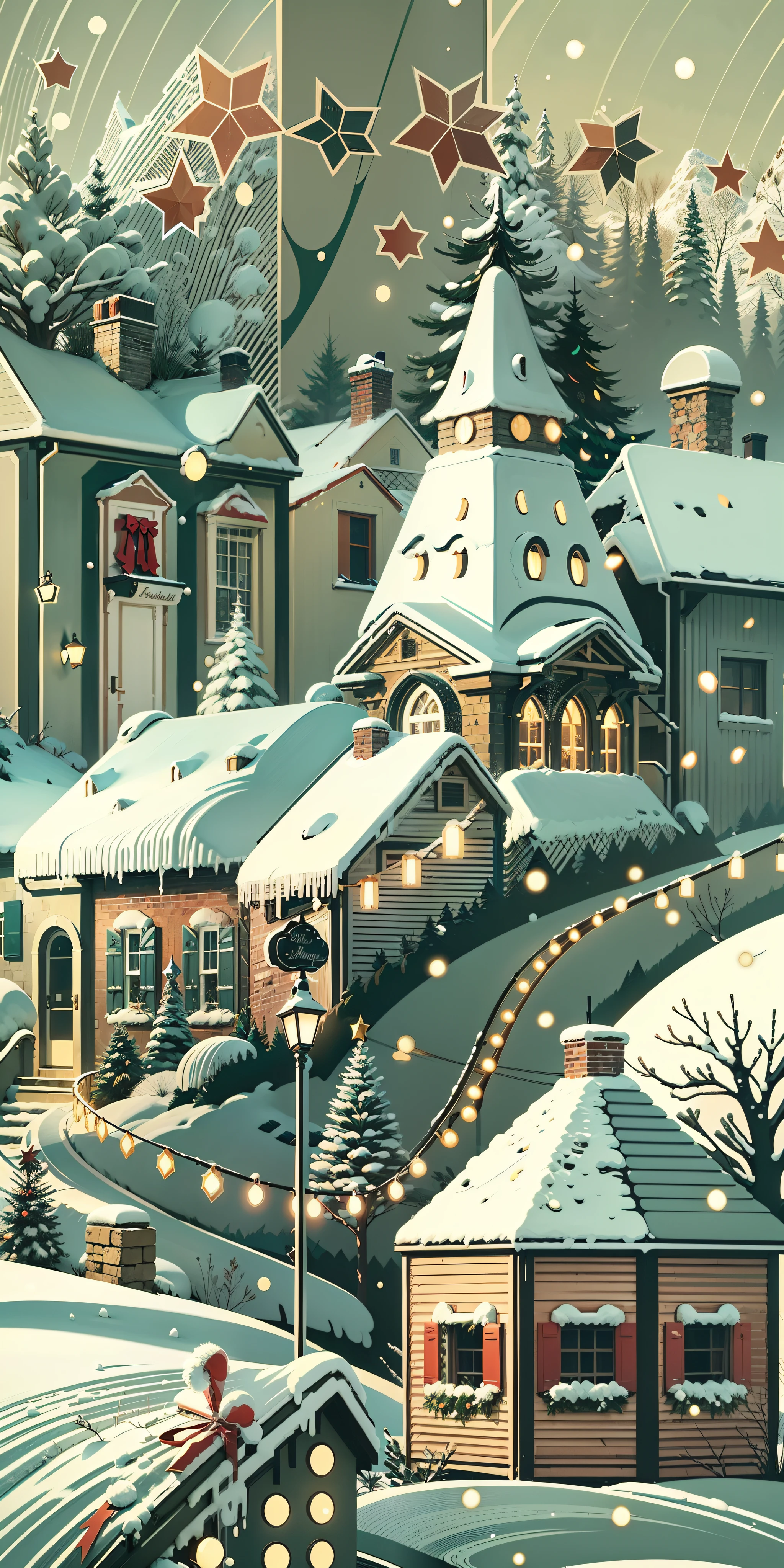 Winter, christmas,Flat style, abstract artistic, 2D canvas, highly detailed, Graphic design. Patern