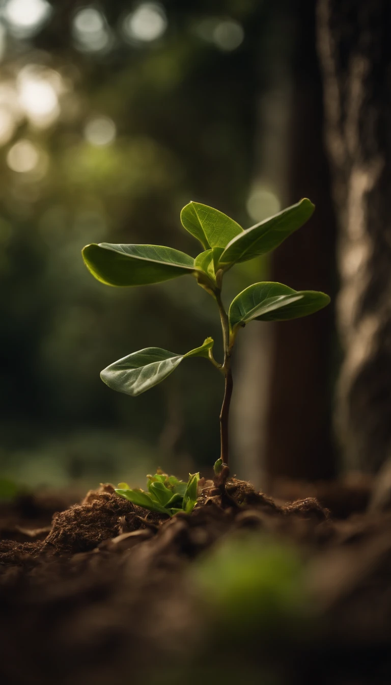 uma planta pequena no meio de muitos arbustos secos de espinhos e pedras