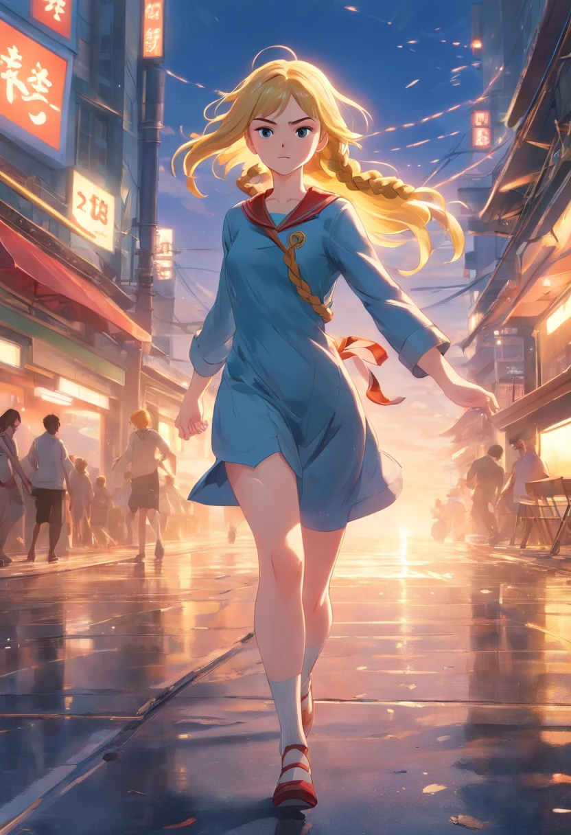 Elle Fanning, 4K highly detailed surface, braided hair, Big, Elegant, 4K sweat-soaked skin, Long slender face.,Natural makeup, Beautiful slender legs., Small lips, Flat belly soaked with sweat 4K, Beautiful big ass, Captain America Dress, Lifelike shadows, Beautiful waist and hips, beste-Qualit, high wind, Innovative Special Effects, HDR, 最高品質, Clear face focus, War scenes, battles, adrenaline fumigations., Look straight ahead., Pose for leg splitting combat, nighttime