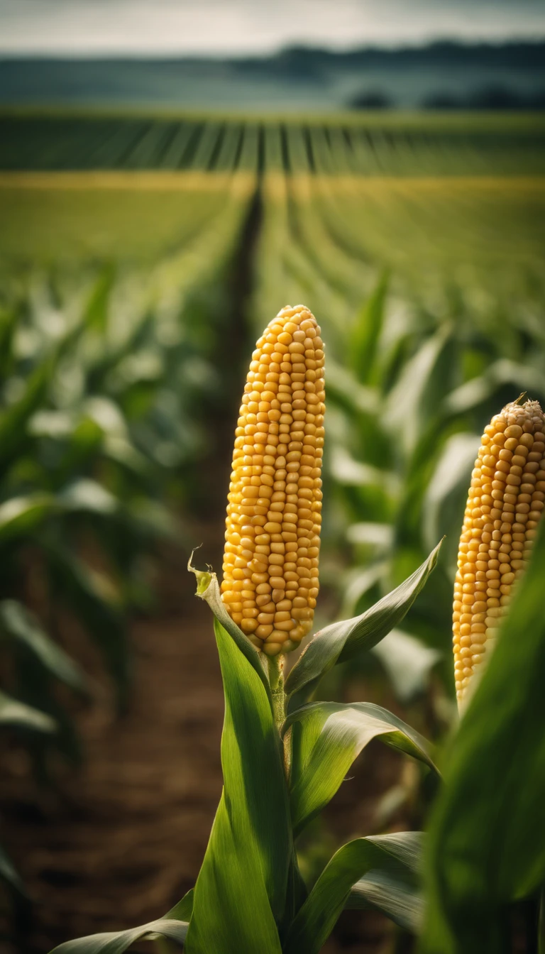 a corn plantation, com espigas repletas de sementes