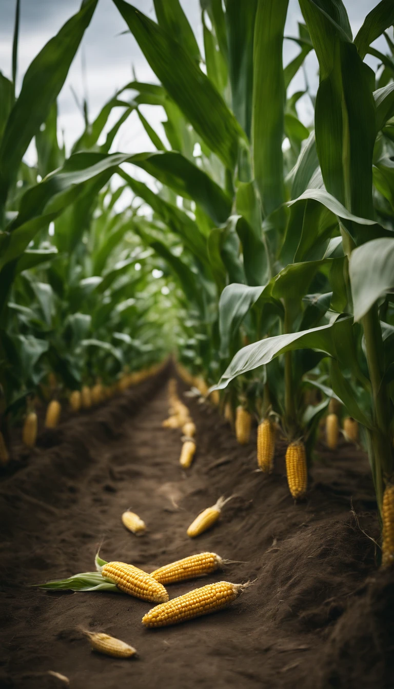a corn plantation, com espigas repletas de sementes