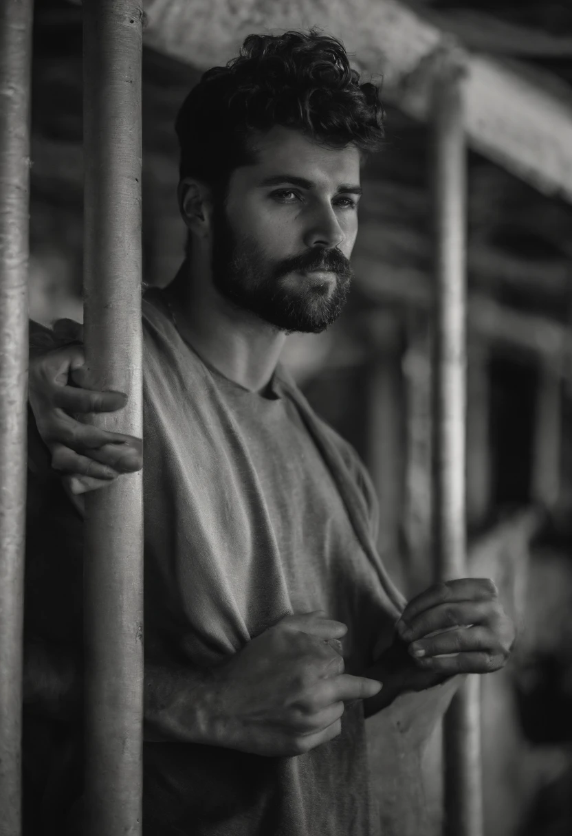 Homem branco jovem 25 anos, leve barba, muito loiro de olhos bem claros. Lindo, sem blusa, forte. Dentro de seu quarto.