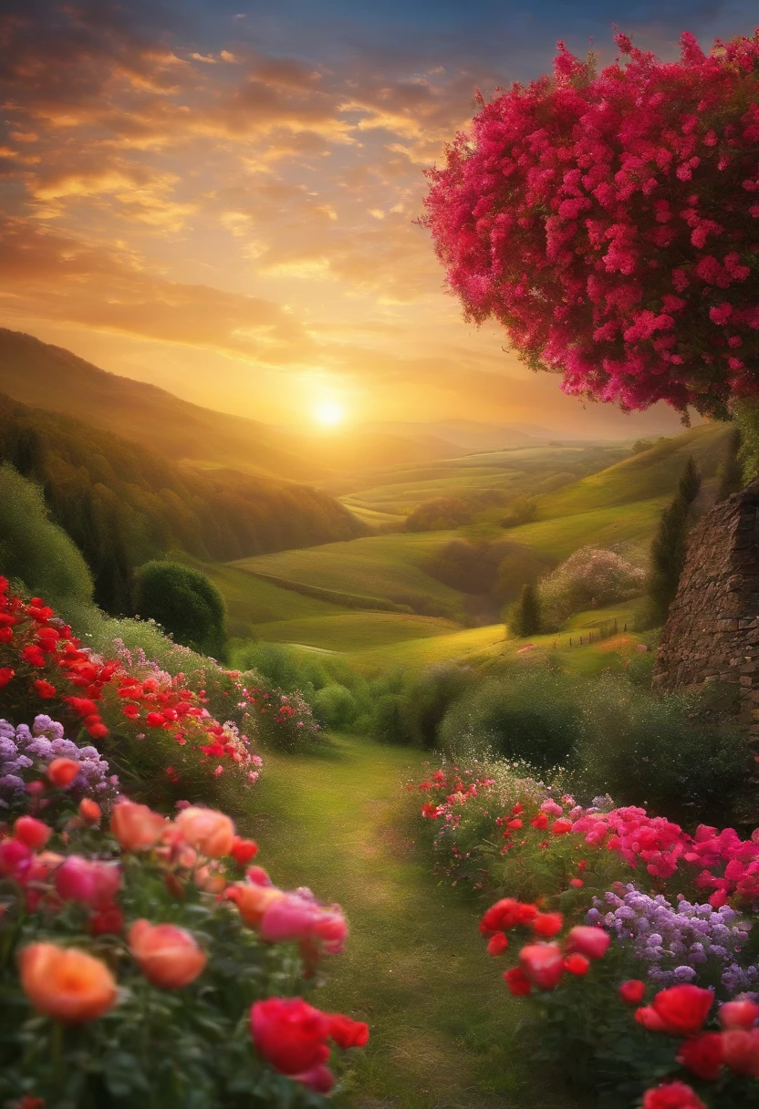 romantic landscape,Flowers and Heart
