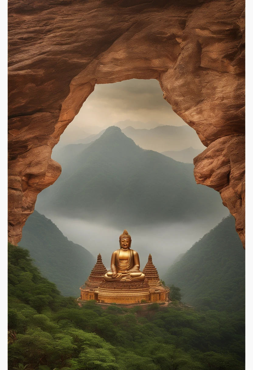 (Quasi-Buddha and mountain in one),huge big breasts,Leshan Buddha,Together with flowers and nature,surrealism, high detailing, Hyper-Realism, stereograms, Cinematic lighting, god rays, nffsw, masutepiece, Textured skin, Best Quality, hight resolution