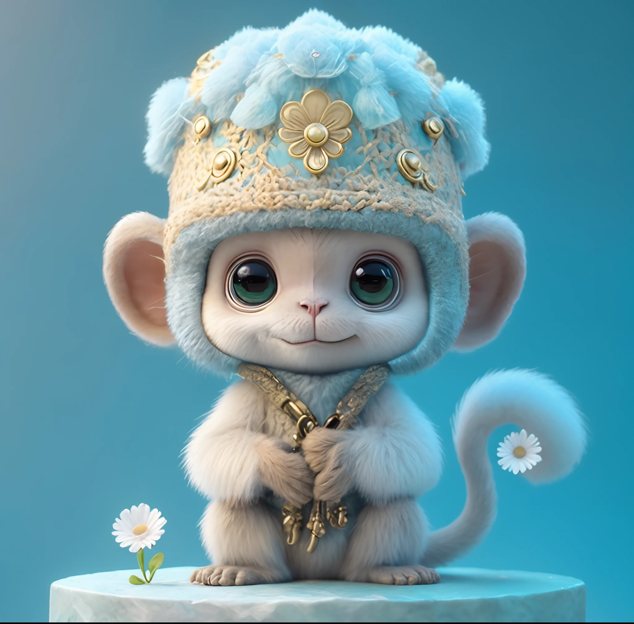 a close up of a monkey with a hat on a pedestal, adorable digital painting, cute detailed digital art, cute 3 d render, beeple and jeremiah ketner, cute digital art, cheburashka, cgsociety ), marmoset render, trending in cgsociety, cgsociety 9, [ trending on cgsociety ]!!