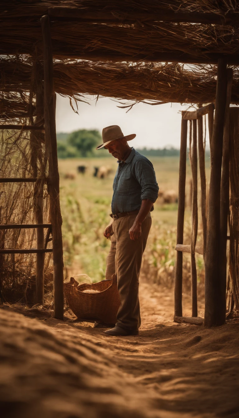 um agricultor jogando poucas sementes no campo
