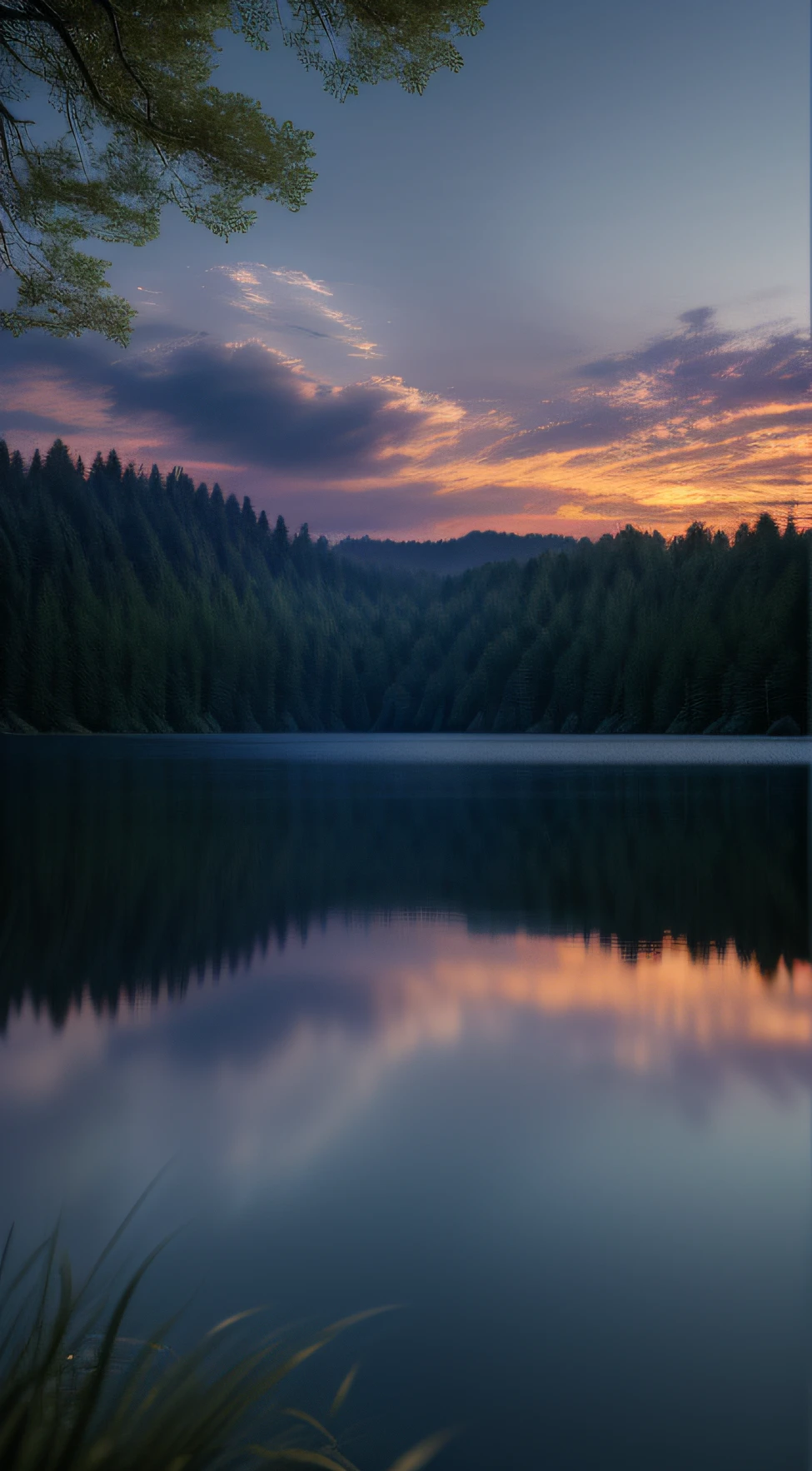 Wallpaper, Summer, Lake, Dawn, Forest, Clouds, Dawn Background, Depth of Field, HD Detail, Hyper Detail, Cinematic, Soft Light, Deep Field Focus Bokeh, Ray Tracing, Diffuse (Ultra Fine Glass Reflections) and Realism . --v6