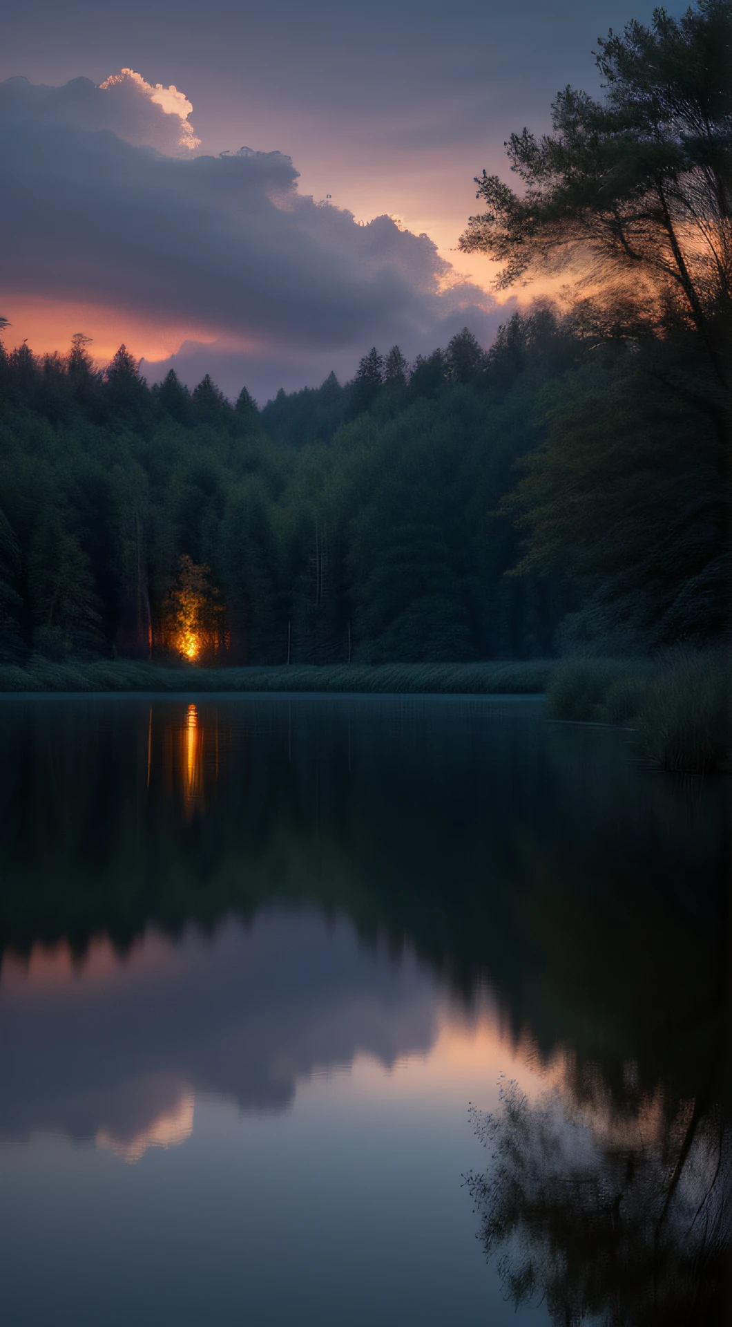 Wallpaper, Summer, Lake, Dawn, Forest, Clouds, Dawn Background, Depth of Field, HD Detail, Hyper Detail, Cinematic, Soft Light, Deep Field Focus Bokeh, Ray Tracing, Diffuse (Ultra Fine Glass Reflections) and Realism . --v6