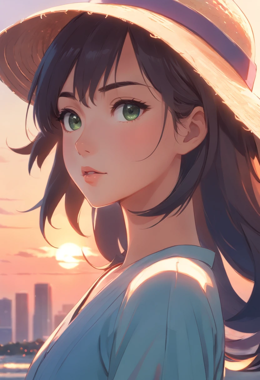 Close-up of a woman in a hat and dress, Digital illustration style, Digital Illustration Portrait, Trends in Artstration, in the art style of bowater, detailed portrait of anime girl, digital anime illustration, Painted in the style of Artgerm, Portrait of Martin Ansin, Detailed pictorial portrait, Digital Illustration -, artgerm. High Detail