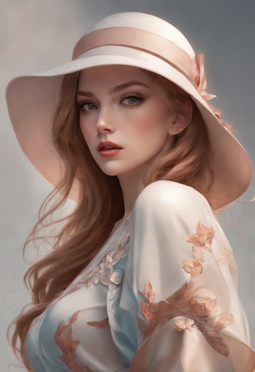 Close-up of a woman in a hat and dress, Digital illustration style, Digital Illustration Portrait, Trends in Artstration, in the art style of bowater, detailed portrait of anime girl, digital anime illustration, Painted in the style of Artgerm, Portrait of Martin Ansin, Detailed pictorial portrait, Digital Illustration -, artgerm. High Detail