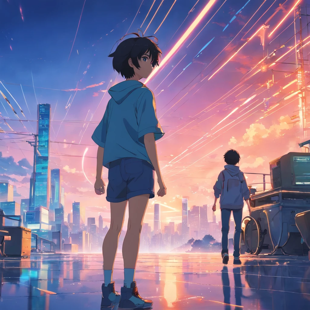tmasterpiece, best qualityer, cinematic Film still from, 1boy, Futuristic Senario, cyber punk perssonage, retrowave, The landscape, jpn