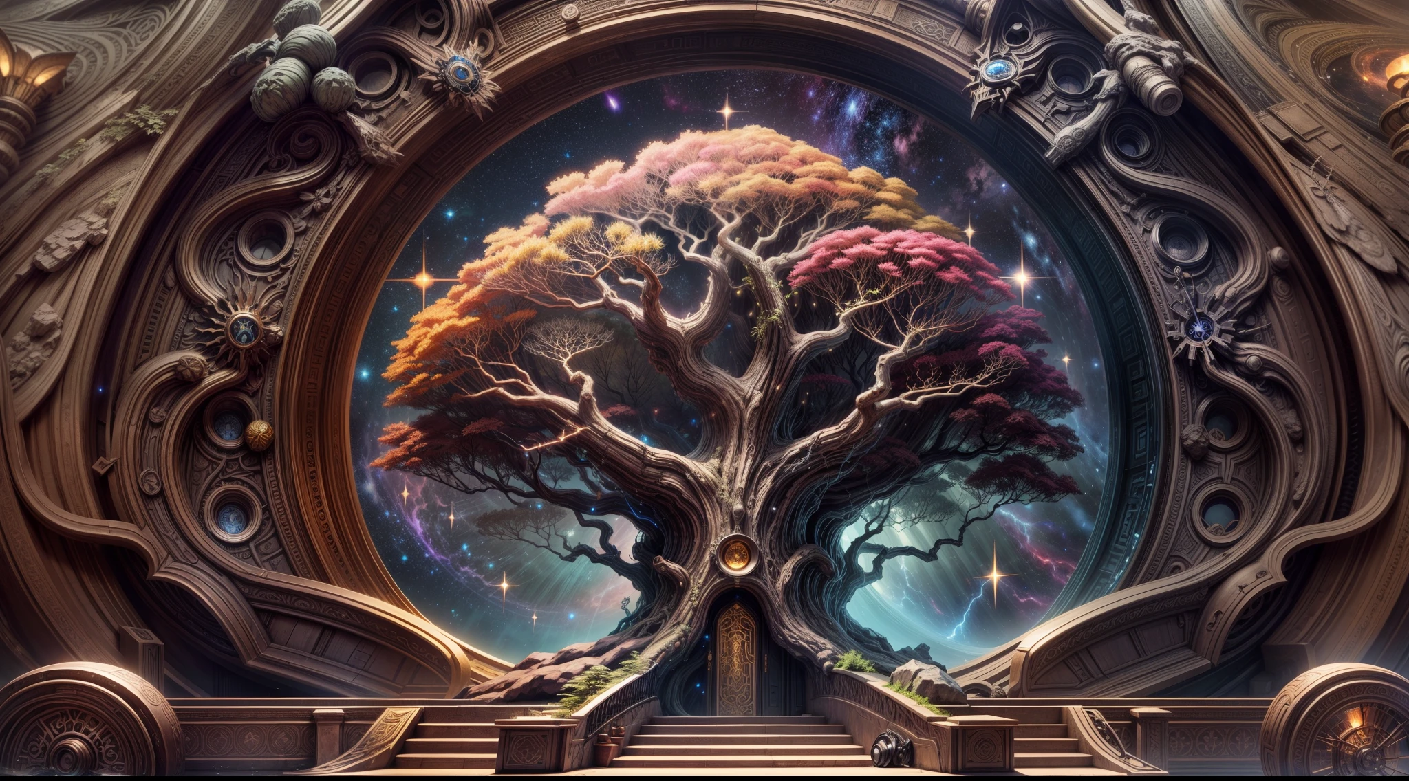 Chronos Portal, tree, galaxy, ornate spaceship