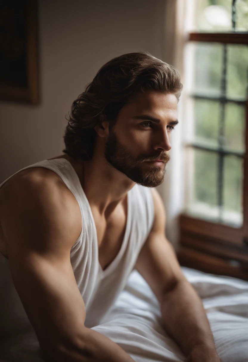 attractive 30 year old naked man, large penis Belle barbe , Executive Sexy Man, Terno donc, Front camera focus, mode portrait, perfectly straight in front of the camera