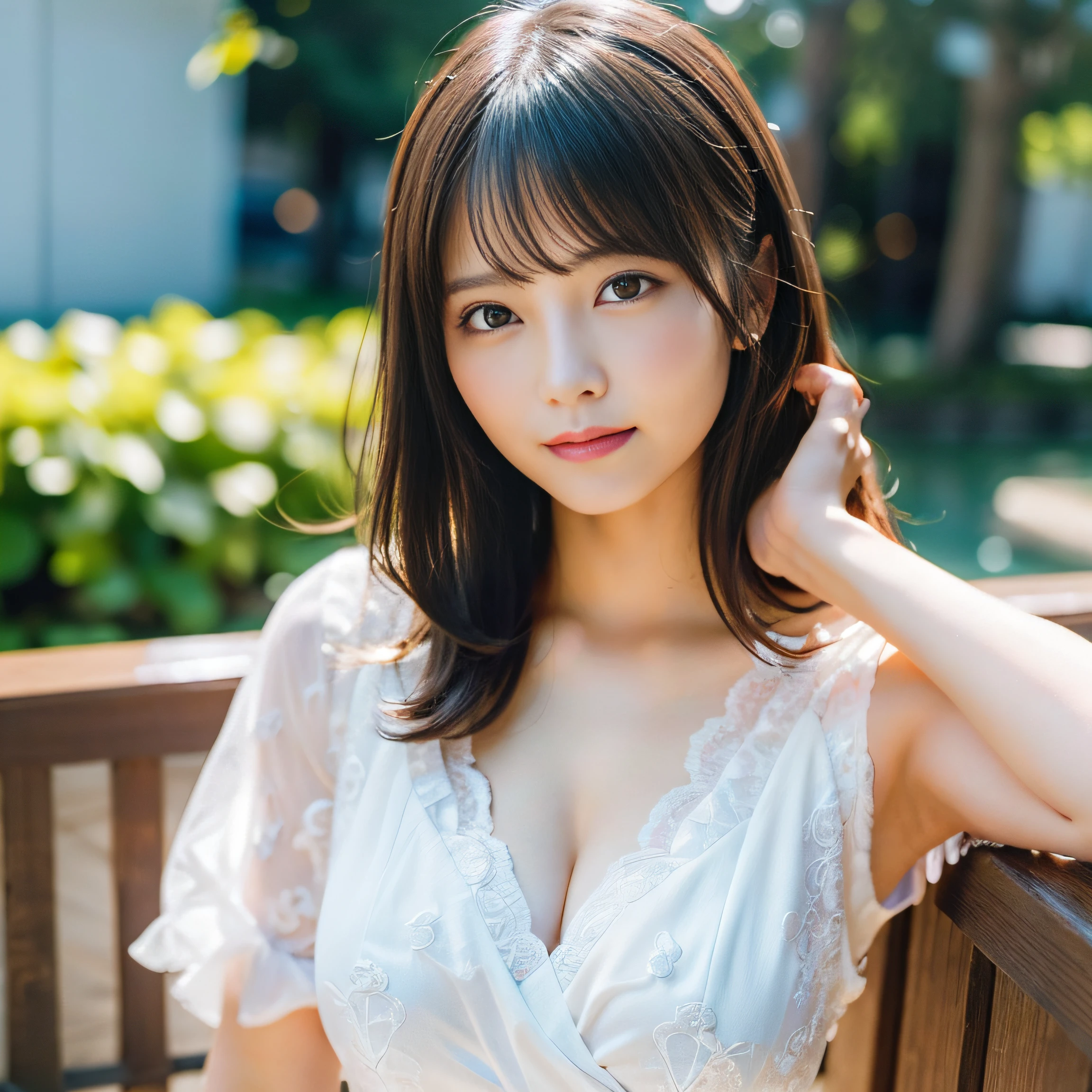 Best-quality, Masterpiece, Ultra-High-Resolution, (Photorealistic:1.4), Raw-Photo, cowboy-shot, 1girl, 20-years-old, the most famous Japanese-idol, extremely cute face, extremely beautiful big-black-eyes, extremely beautiful hair, extremely beautiful skins, extremely beautiful long-eyelashes, extremely beautiful lips, innocent-smile