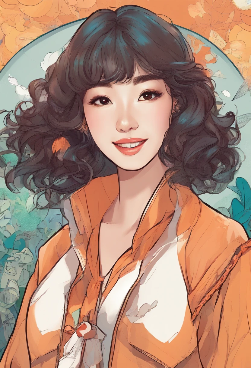 Cartoon image of a woman with permed hair, Super pretty 20 year old Korean girl,happy expression, Cartoon style illustration, Cartoon Art Style, Cartoon Art Style, Digital illustration style, Highly detailed character design, cute detailed digital art, beautiful digital illustration, high quality portrait, Comic art, Asia, Character Design Portrait, White background