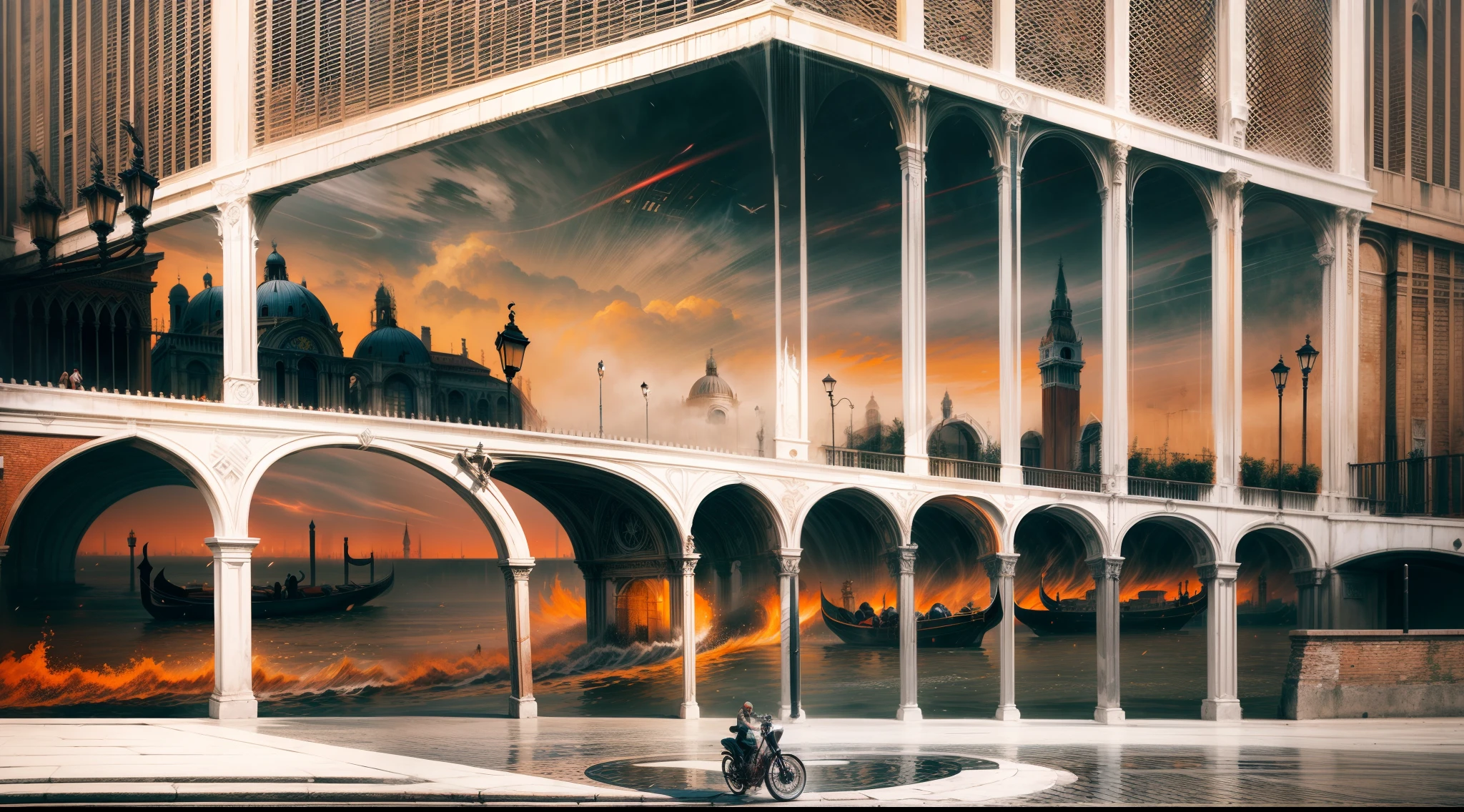 Chronos Portal, Venice, foggy, painting, speed, futurism, expressionism
