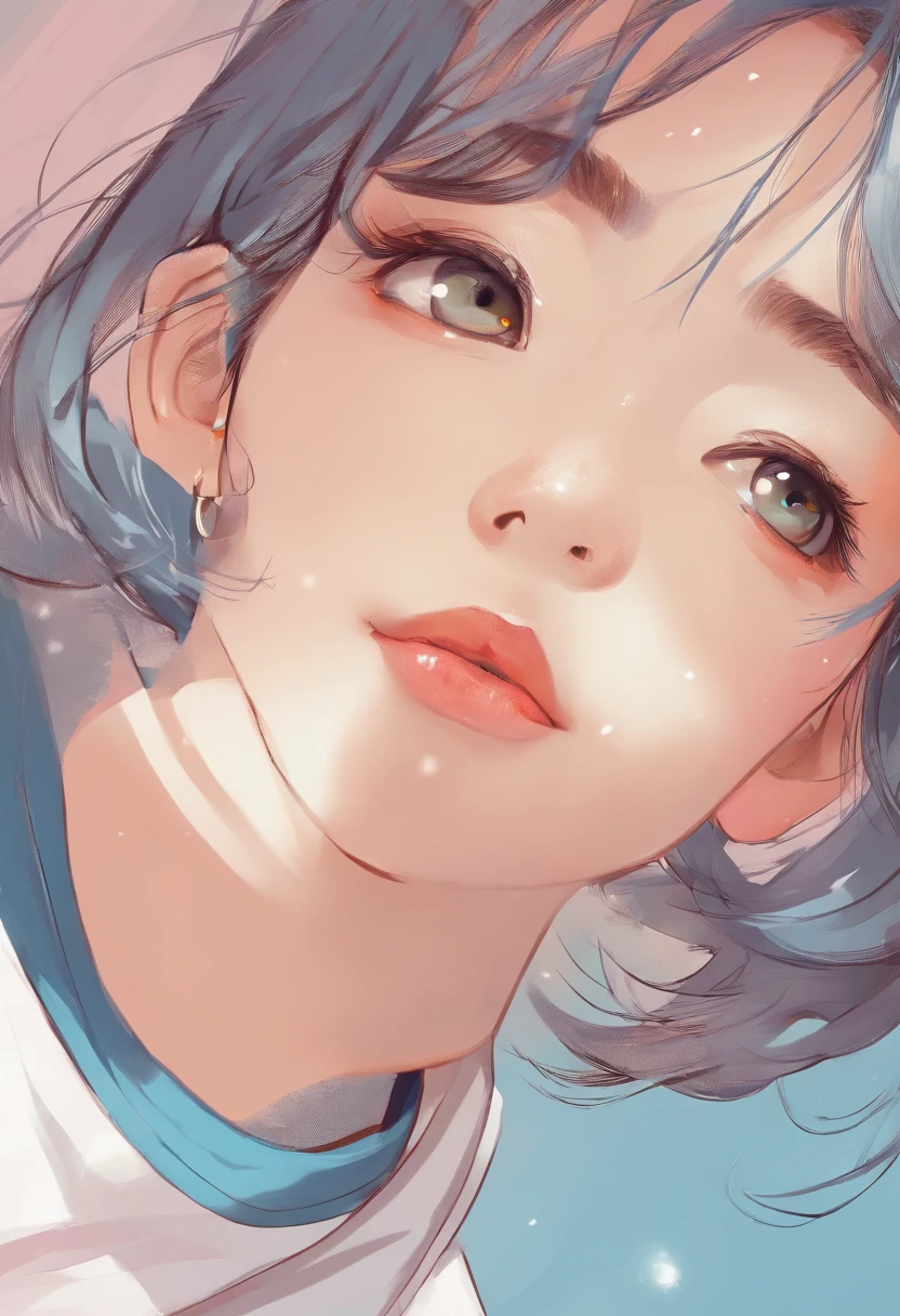Super pretty 20 year old korean girl with short hair,Right eye wink, Cartoon style illustration, Cartoon Art Style, Cartoon Art Style, Digital illustration style, Highly detailed character design, cute detailed digital art, beautiful digital illustration, high quality portrait, Comic art, Asia, Character Design Portrait, White background