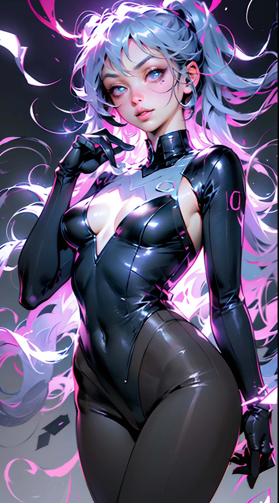 (((tmasterpiece))), 1girll, Hatsune Miku, vocal, Super detailed, hyperrealistic face, (flirty expression), (pink leotard), Blue gloves, Pantyhose, ((Super cute face)), ((Angelic face)), ((Incredibly beautiful eyes)), (glowing light eyes), (full bodyesbian), (luminous hair), Super sexy hair, (Delicate and perfect hands), (Perfect anatomy), Super delicate and sexy body, sexyposture, ((ulzzangs)), (ultra thin face), Exquisite features, ultra - detailed, Better quality, Cinematic lighting, attractive beautiful, sexy looks, Nice star background