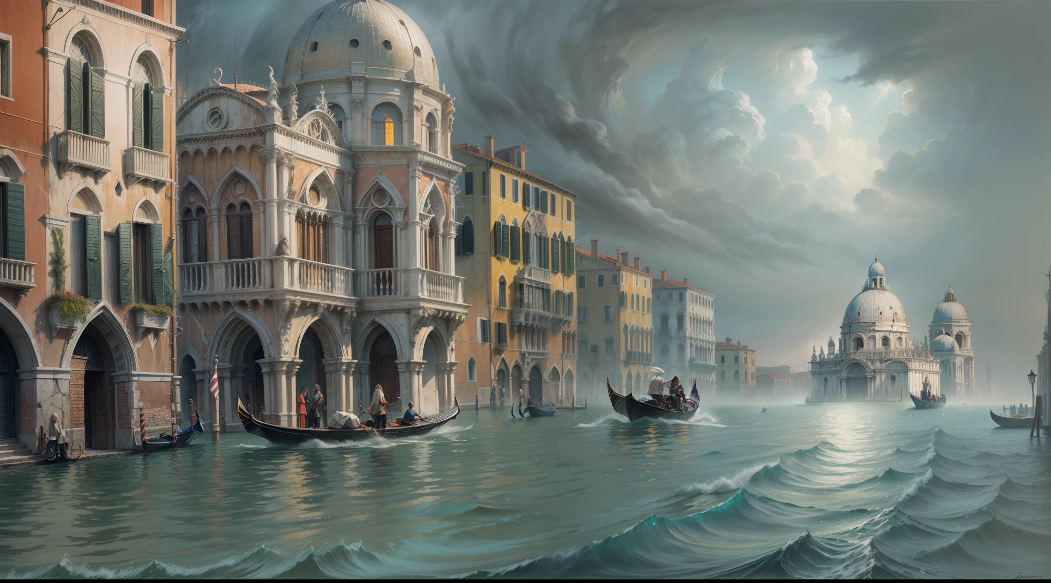 Chronos Portal, Venice, foggy, painting, speed, leaving, boat