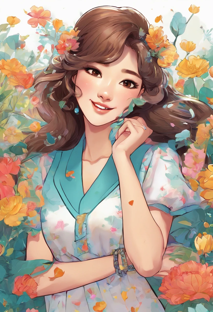 Super pretty 20 year old Korean girl,happy face,entire body, Cartoon style illustration, Cartoon Art Style, Cartoon Art Style, Digital illustration style, Highly detailed character design, cute detailed digital art, beautiful digital illustration, high quality portrait, Comic art, Asia, Character Design Portrait, ((White background))