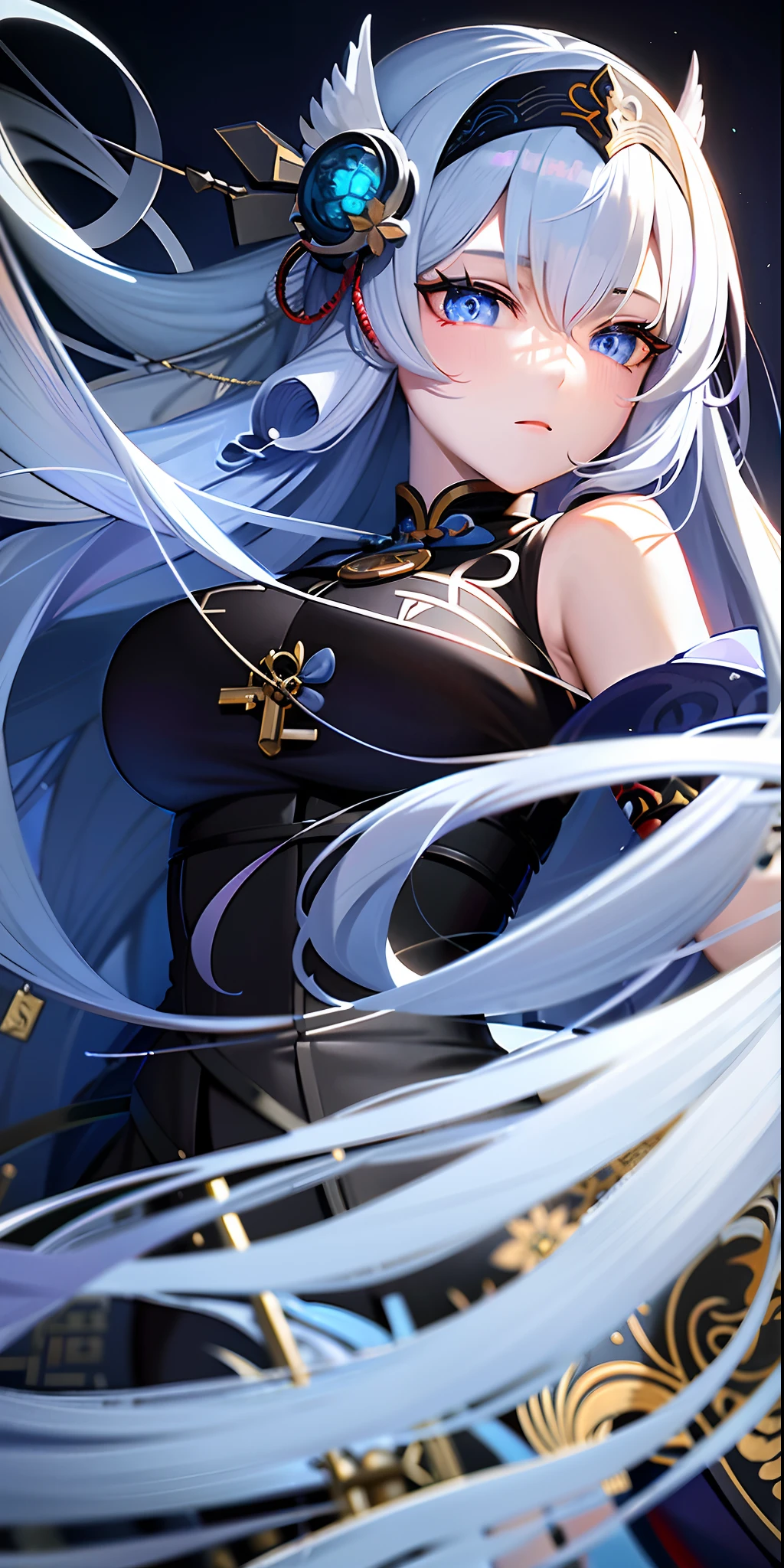 anime girl with long white hair and blue eyes with a sword, white haired deity, onmyoji portrait, detailed key anime art, onmyoji detailed art, from girls frontline, from arknights, key visual, keqing from genshin impact, trending on artstation pixiv, fine details. girls frontline, high detailed official artwork, white haired, official art