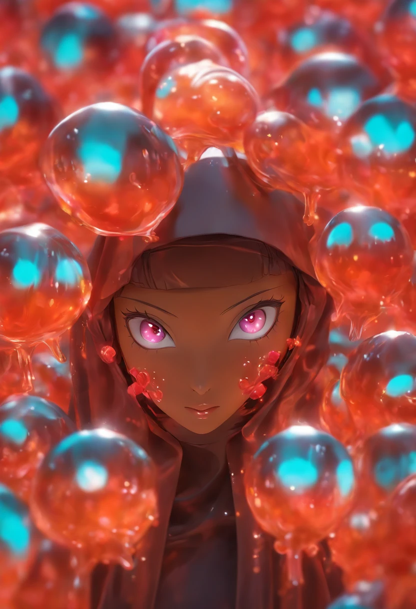 Semi-body shot, Ultra Realistic Photo, Beautiful model wearing an avant-garde jelly alien nun mask, rendering by octane