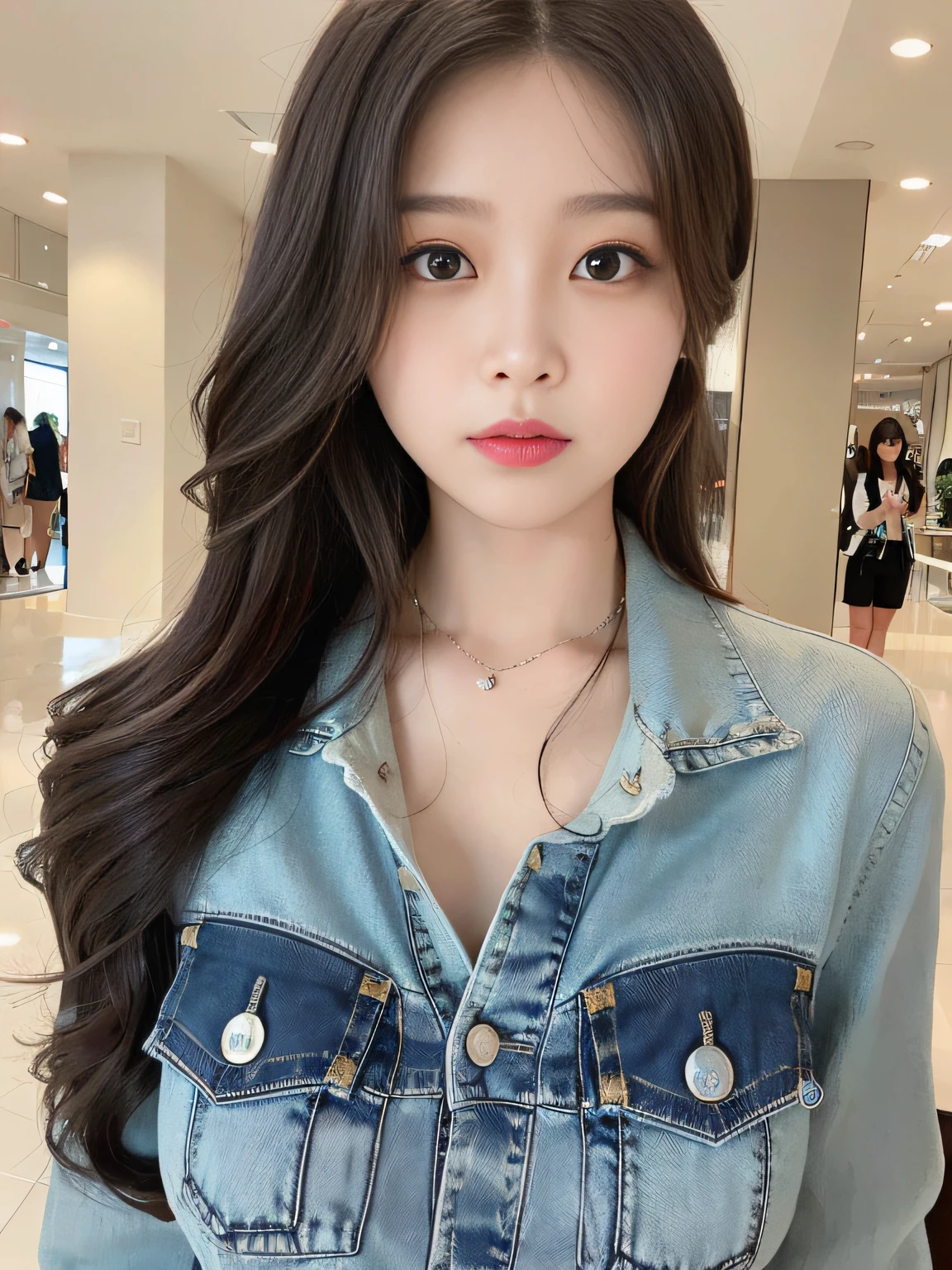 k hd,hyper HD,Extremely delicate and exquisite, extremely higly detailed, brunette color hair, short detailed hair, beautiful details girl, Fingers of detail, extremely detailed eyes ancface, Beautiful detail nose, beatiful detailed eyes,Close-up of a woman in a denim shirt and jeans, Gorgeous young Korean woman, beautiful Korean women, Beautiful young Korean woman, Korean girl, wan adorable korean face, korean women's fashion model, ruan jia beautiful!, young lovely Korean faces, Beautiful girl model, Very beautiful girl, ulzzangs, cute korean actress, Asian girl with long hair