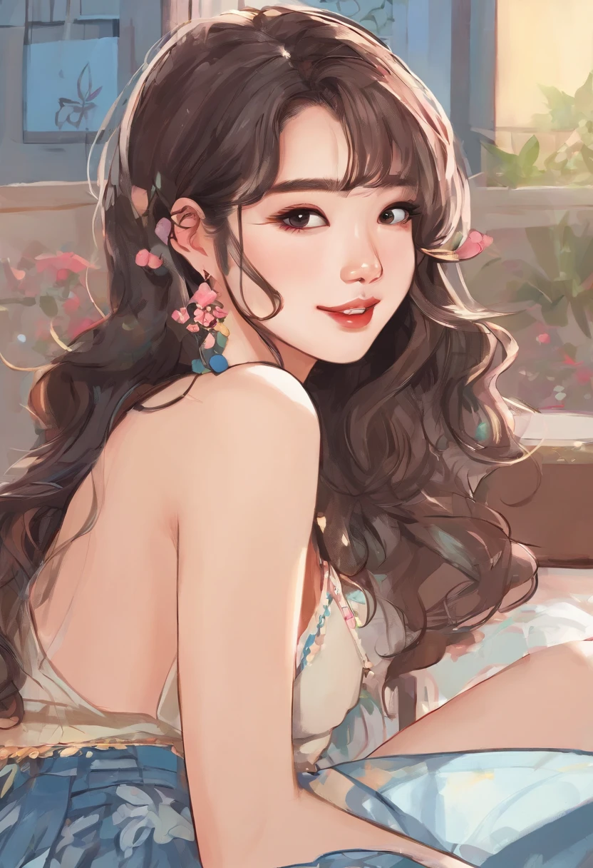 Super pretty 20 year old Korean girl,happy face,Posing in a lovely dress,entire body, Cartoon style illustration, Cartoon Art Style, digital illustration , Highly detailed character design, cute detailed digital art, beautiful digital illustration, high quality portrait, Comic art, Asia, Character Design Portrait, ((Remove Background))