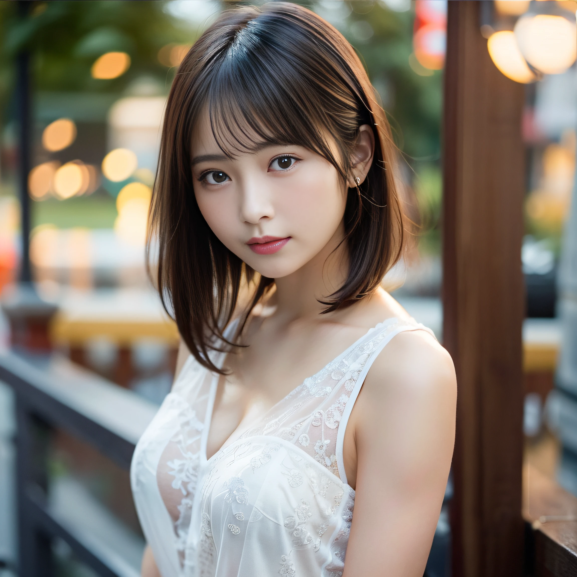 (8K、Raw photography、top-quality、masuter piece:1.2)、ultra-detailliert、ultra res、(realisitic、rialistic photo:1.37)、portlate、high-definition RAW color photography、Professional Photography、highly detailed and beautiful、ighly detailed、8K Picture Wallpaper、amazing detailed、huge filesize、Official art、Highly detailed CG Unity 8K wallpapers、Very detailed beauties、extra detailed face、extremely detailed eye、highlydetailed skin、extremely detailed fingers、highly detailed nose、very detailed detailed mouth、Perfect Anatomy、细致背景、Detailed clothing、Beauty 1 person、age 30s:1.4、nogizaka、Realistic body、小柄、de pele branca、glistning skin、Slim body、Handsome body、A dark-haired、short-hair、(bluntbangs: 1.2)、Shy smile、kawaii、kawaii faces、Lifelike face、Delicate eyes、Sauce order、see -through、耳Nipple Ring、Looking at the camera、cowboy shot、front facing、standing athletic pose、Contrapo、动态照明、middlebreasts、beauty legs、The upper part of the body:1.3、gravure、FULL BODYSHOT