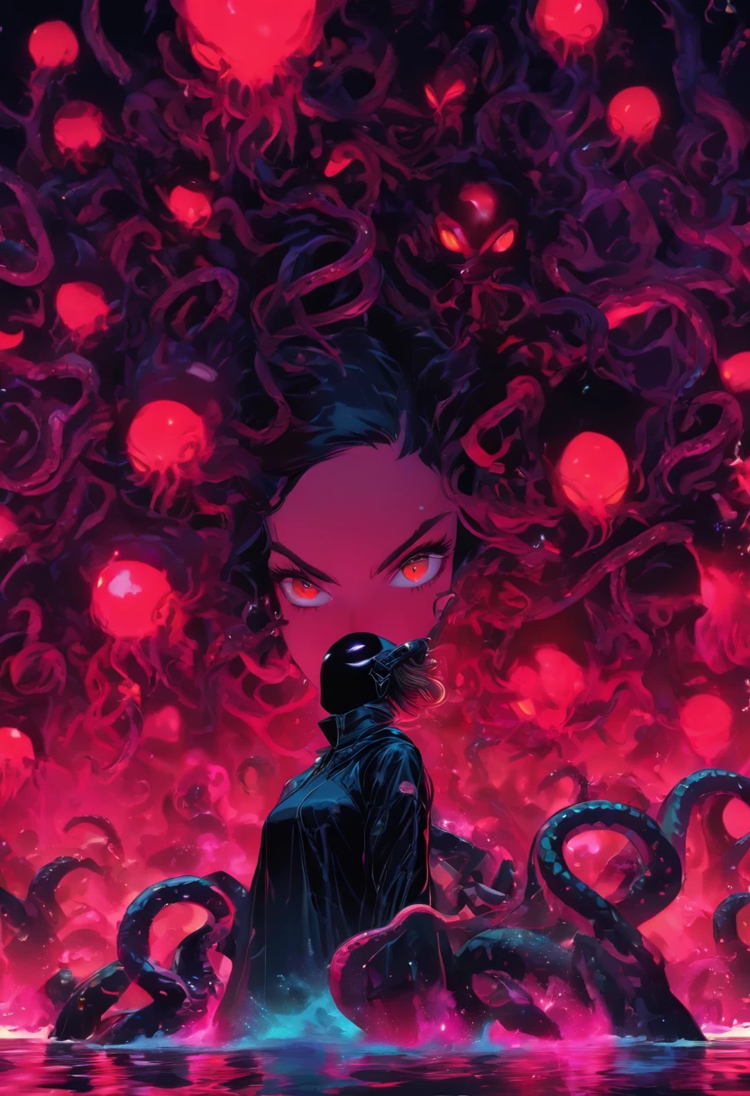 diabolical and evil aesthetic, high fashion campaign, android biomorphic catwoman, low angle, long shot surrounded by scary cyborgs a giant sinister and evil Octopus, big eggs and mirrors, avant garde futuristic inspired, dark dramatic horror atmosphere, lovecraftian horror, tubes and cables in the backround, shes standing in a pool of red goo, incredibly detailed, sharpen details, cinematography, photorealistic, modern composition, Unreal Engine, Cinematic, Color Grading, portrait photography, Ultra - Wide Angle, Depth of Field, hyper - detailed, beautifully coloured, insane detail, intricate detail, beautifully coloured, Cinematic, Colour Grading, Editorial Photography, Photography, Photo Shoot, Depth of Field, DOF, Tilt Blur, White Balance, Super Resolution, Megapixel, ProPhoto RGB, VR, Half Moon Lighting, Backlighting, Natural Lighting, Incandescent, Fiber Optic, Mood Lighting
