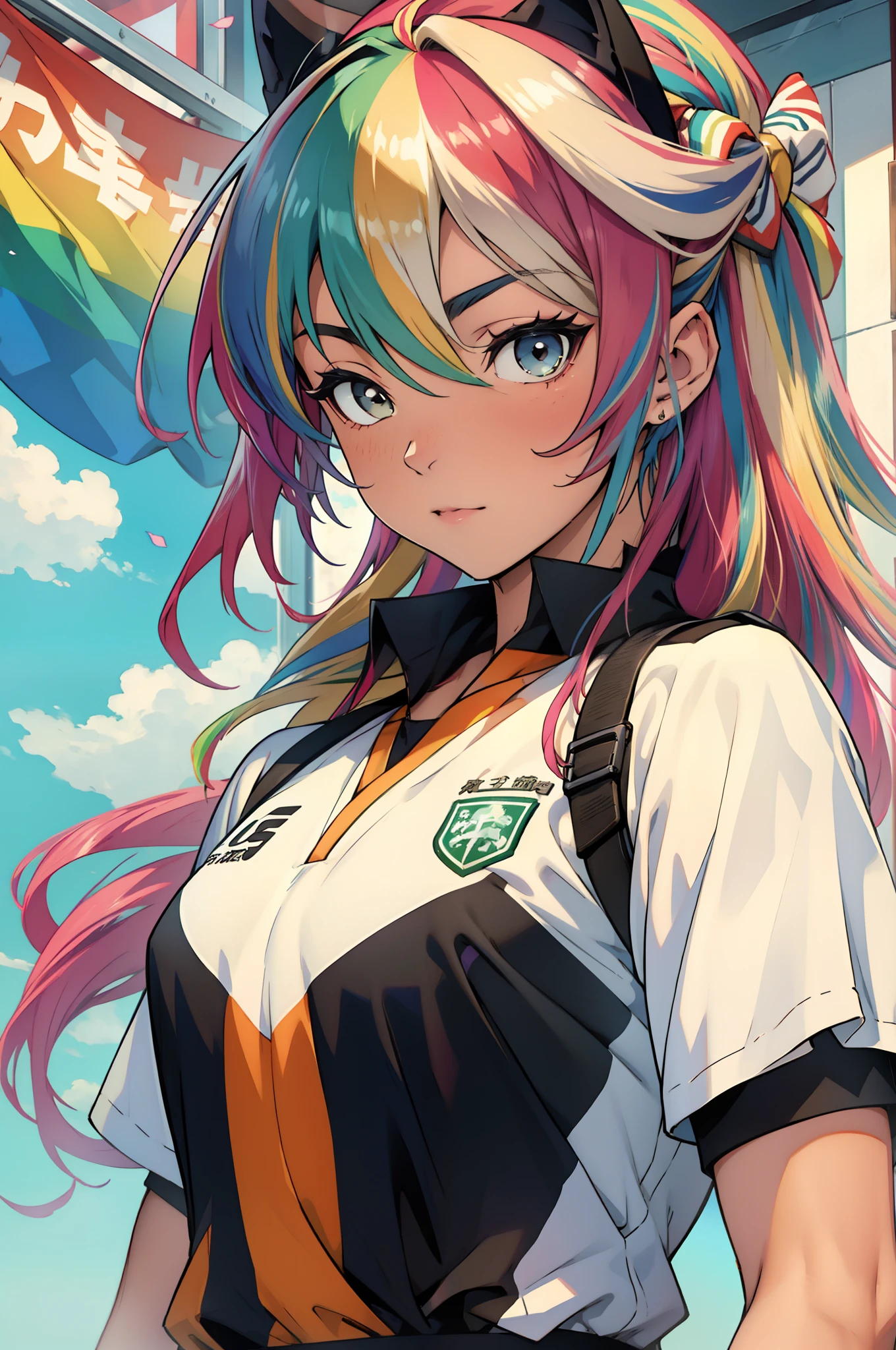 ****** anime, uniforme de futebol branco, rainbow hair