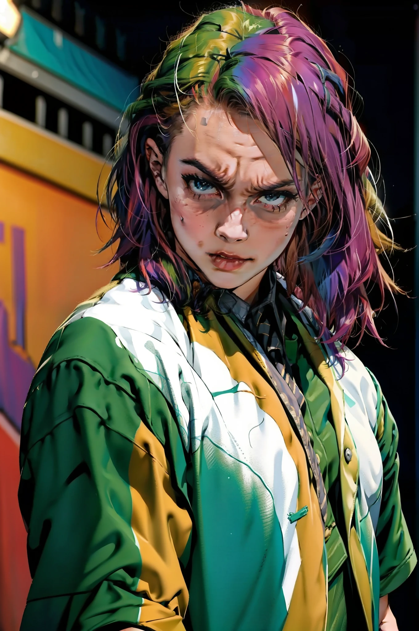 anime, uniforme de futebol branco, rainbow hair