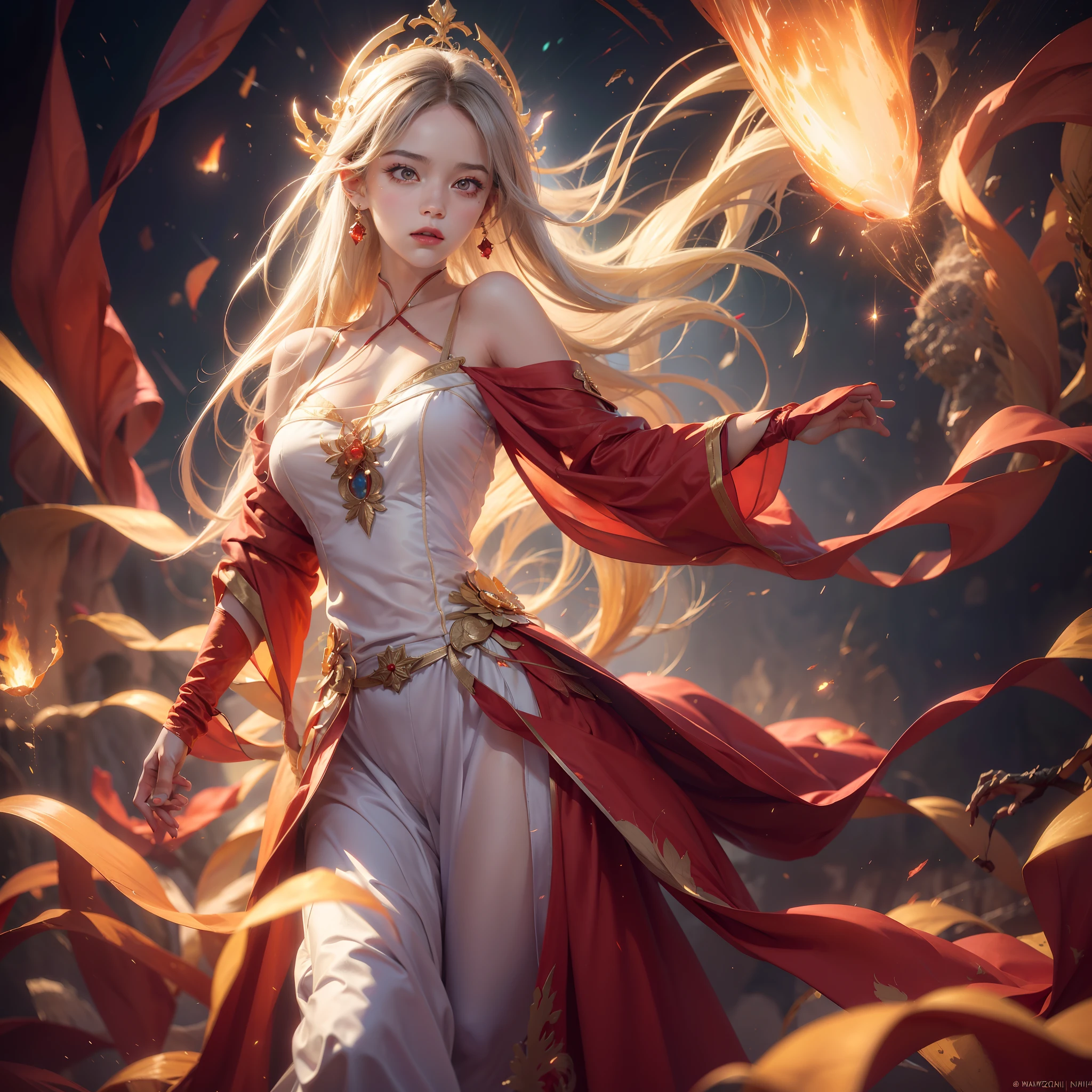 RAW photo, full sharp, (Full HD epic wallpaper) 8K UHD, Digital SLR, Soft lighting, High quality, filmgrain, Fujifilm XT3, hiqcgbody, (1人, Kizi:1.2),Focus above the thighs, Broken glass effect, Vivid yellow flame, Ethereal sparks, vulnerable, Red eyes, Long gray hair,Wind,Fluttering head, buzz cut, Style - Gravity magic, Portrait, Looking down, Solo, , Detailed background, Detailed face, Pale complexion,(( ta costume)), redcloak, Cape, Hood, malicious expression, The scarlet symbol rotates in the air,(Floating fire particles, particle fx), Skylight color scheme, Huge red flame, the are In the background, Surrounded by a crimson mist, Sunset, symetrical composition, Epic atmosphere,