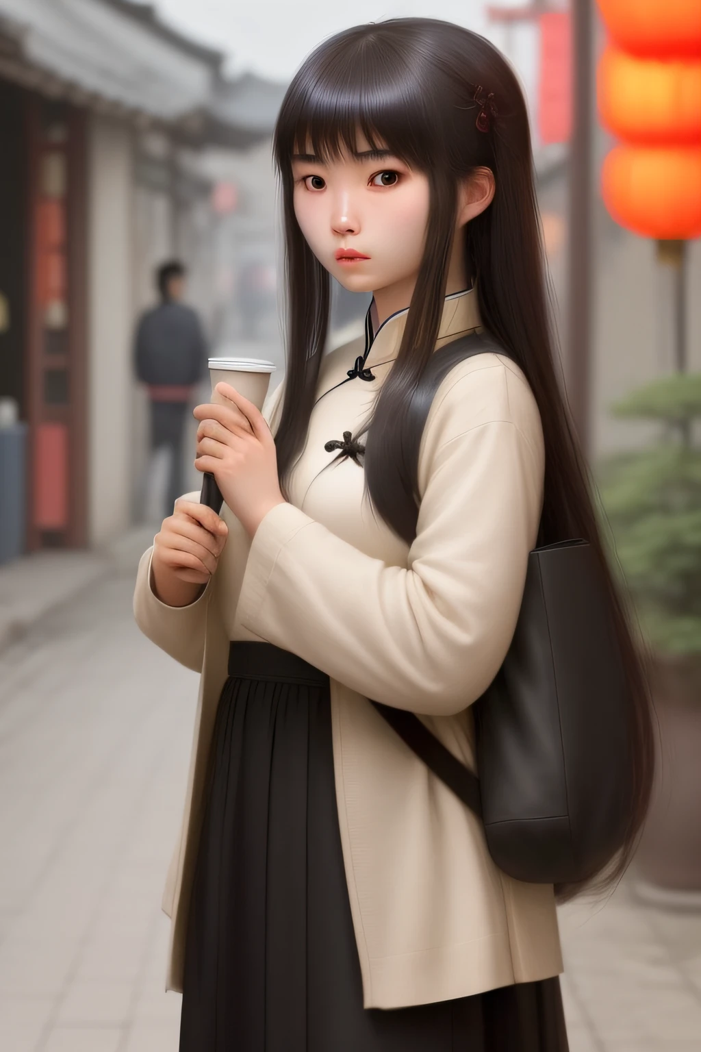 a photo of a normal chinese girl with slightly hairy