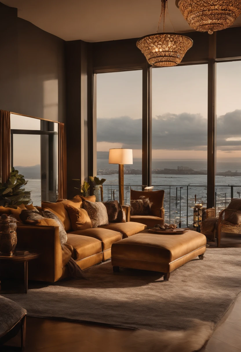Homem de costas sem blusa forte, seus cabelos devem ser loiro muito claro dourado, bem curto. The setting is in a luxury apartment.