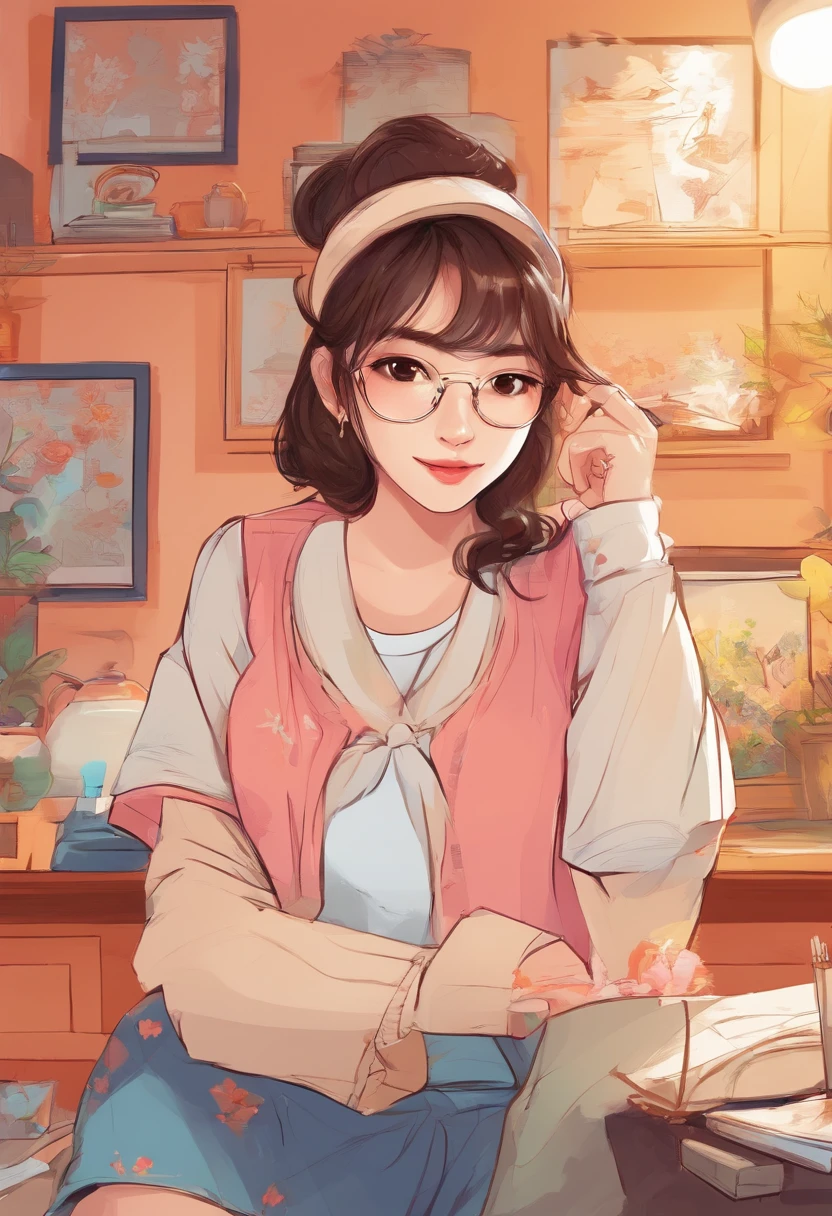 Super pretty 20 year old Korean girl,happy face, Cartoon style illustration, Cartoon Art Style, Digital illustration style, Highly detailed character design, cute detailed digital art, beautiful digital illustration, high quality portrait, Comic art, Asia, Character Design Portrait,