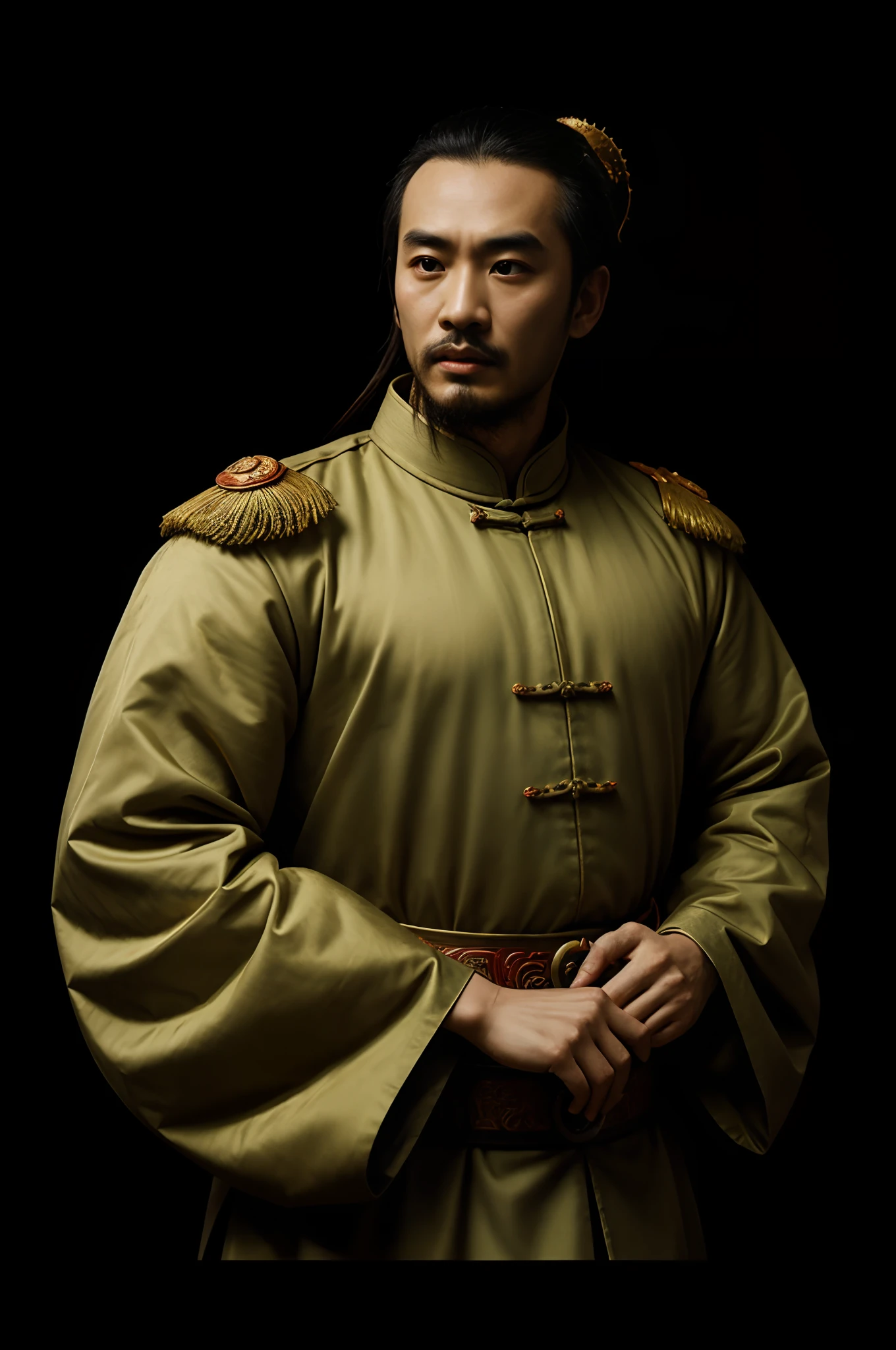 Liu Bei the Ancient Chinese General, Three Kingdoms, black background, art by Anthony van Dyck