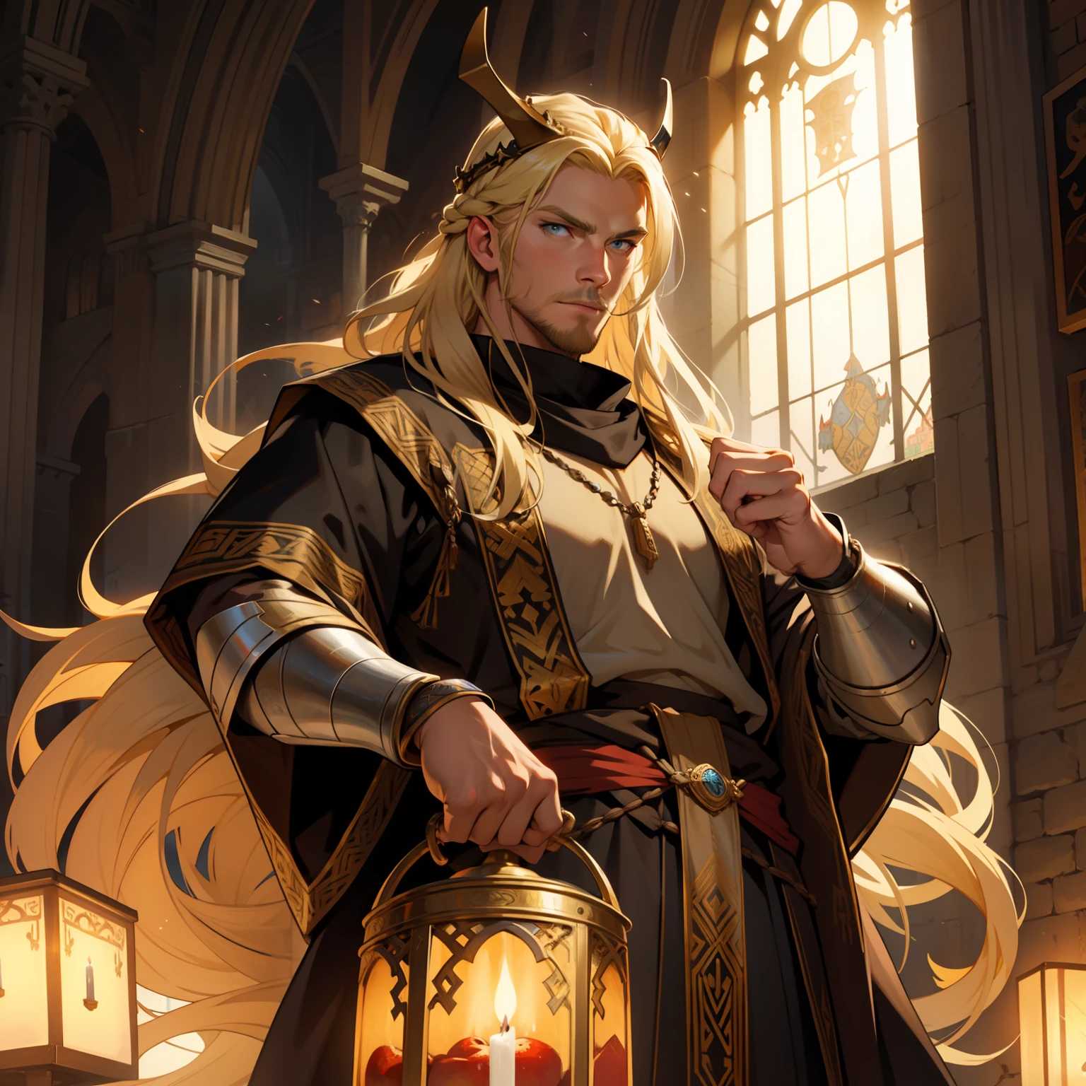 Viking King. Beautiful Long Blonde Hair. Medieval art
