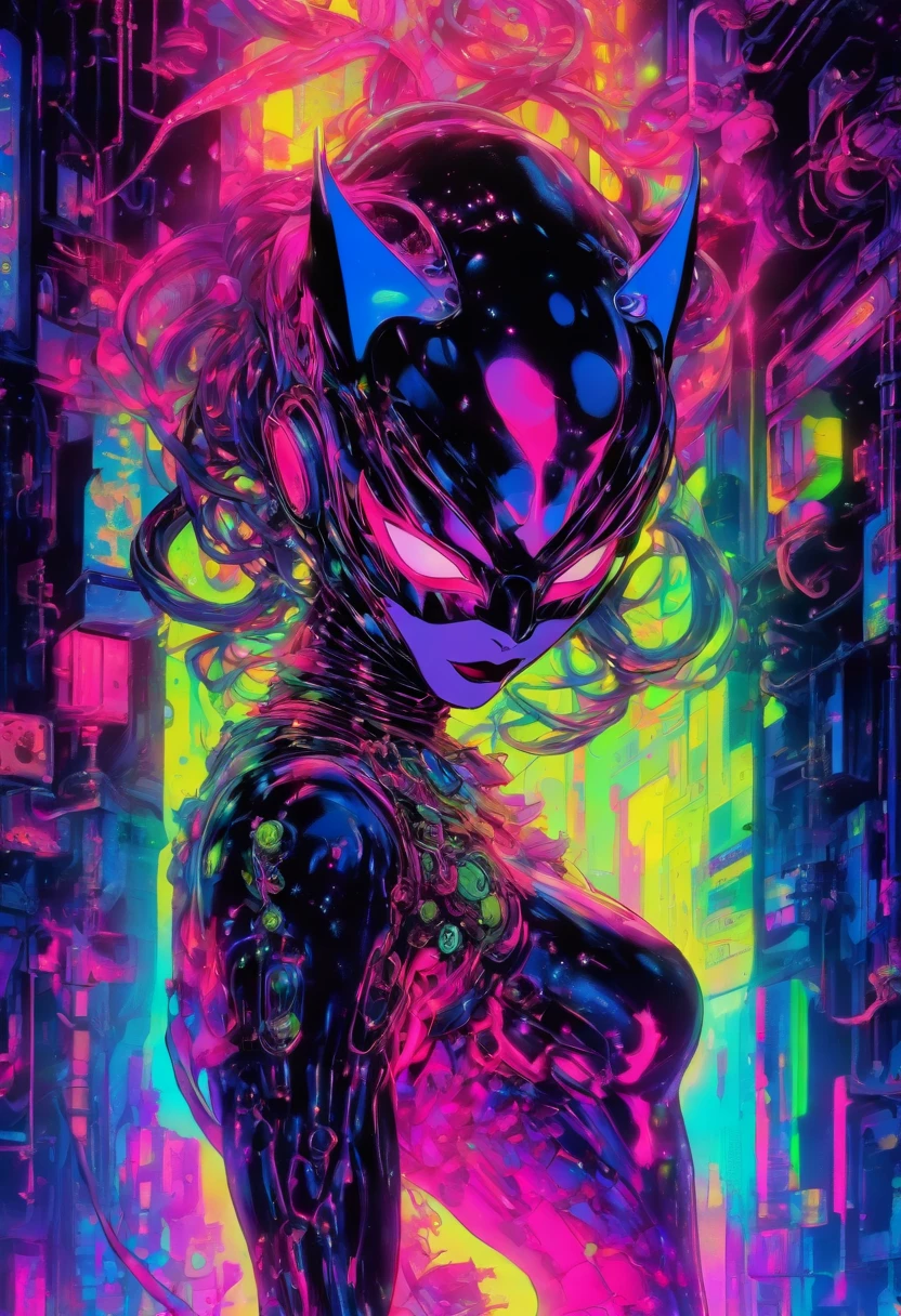 organic alien Catwoman exoskeleton, hypercore, terrorwave, lucid, in the style of nick knight and chris cunningham, biomechanical cybernetics, psychedelic acid deconstruction dissolving, 35mm photography, leica, dmt, chemigram No arguments