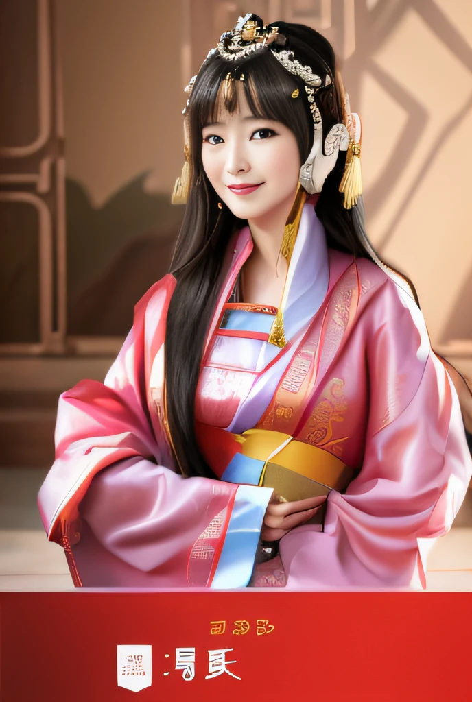 Close up portrait of smiling woman holding mobile phone to ear, ancient chinese princess