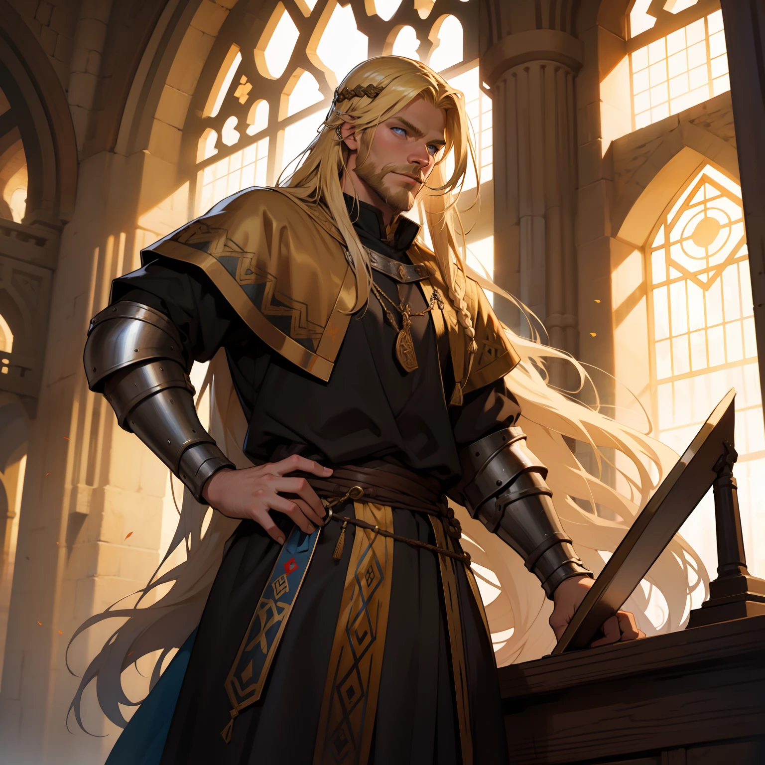 Viking King. Beautiful Long Blonde Hair. Medieval art