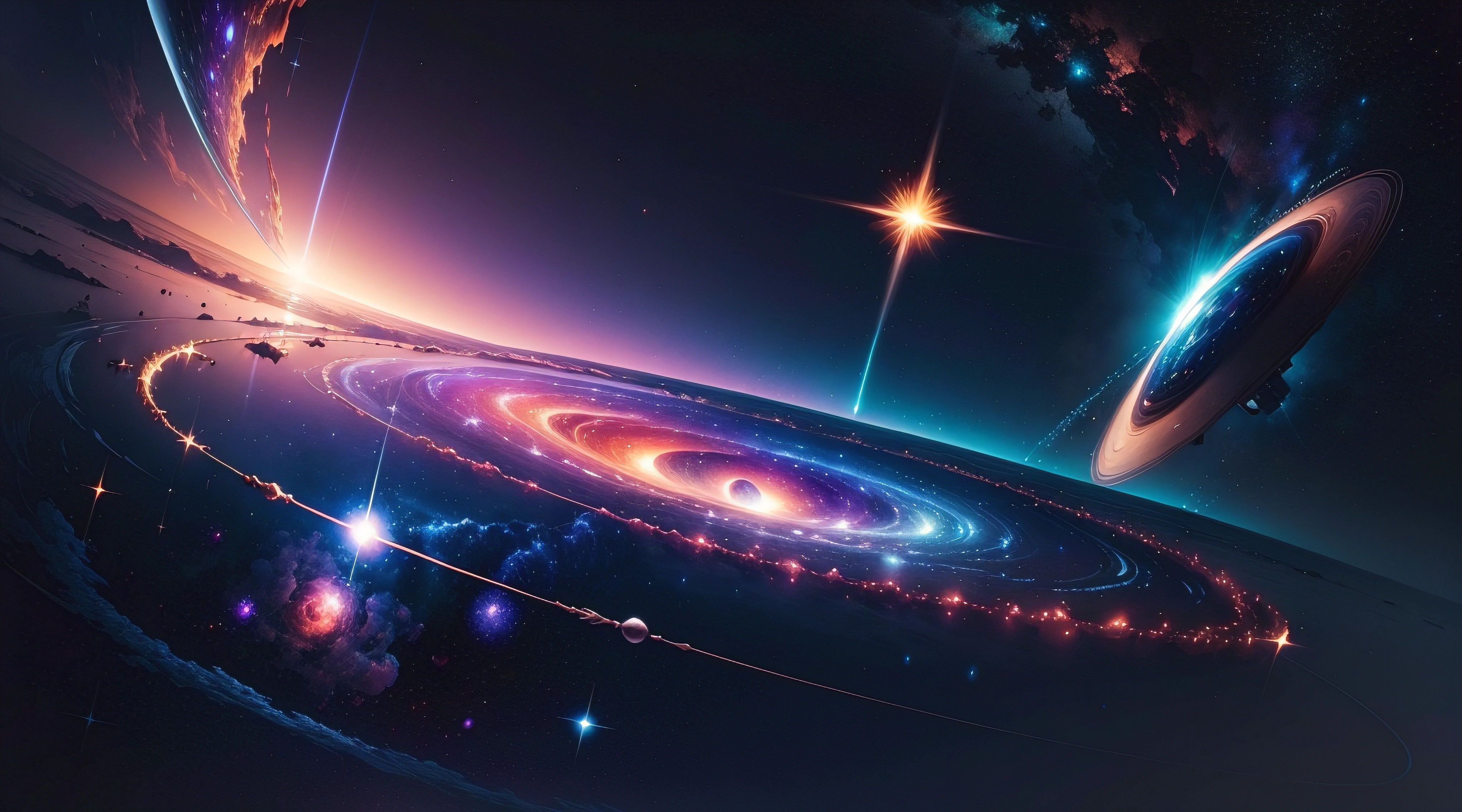 masterpiece, best quality, high quality, extremely detailed CG unity 8k wallpaper, cosmic vista, star-filled sky, no humans, distant planets, celestial ballet, celestial bodies, interstellar journey, galactic wonders, cosmic marvel, radiant colors, celestial beauty, deep space, otherworldly, stunning realism, astral dreamscape, captivating luminosity, breathtaking cosmic art
