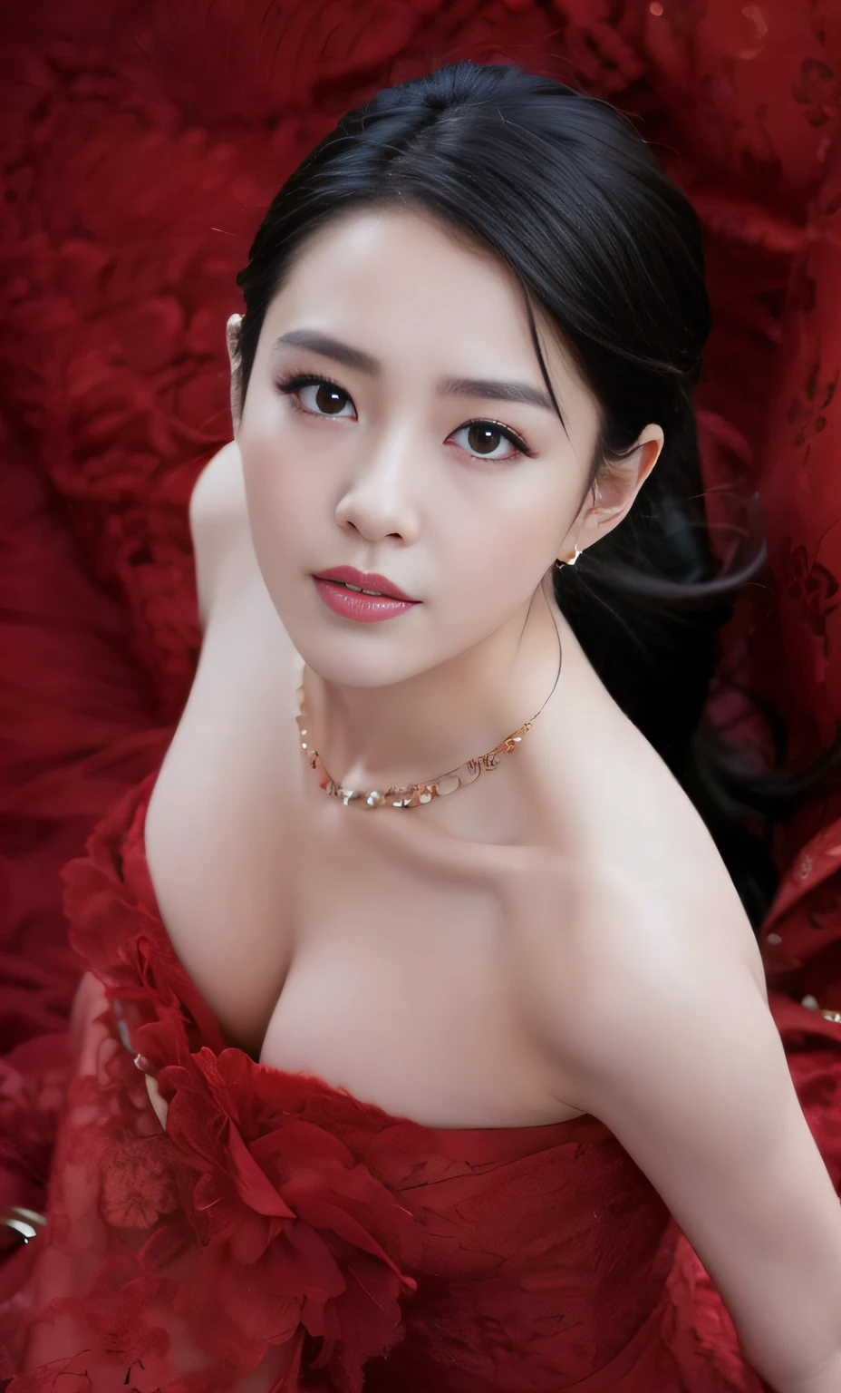 (8k, RAW photo, best quality, masterpiece:1.2), (realistic, photo-realistic:1.4), ultra-detailed, (Kpop idol),perfect detail , looking at viewer,make up, Jessica Marie Alba,
huge breast, cleavage, smile,
a close up of a woman in a red dress posing for a picture, dilraba dilmurat, ruan jia beautiful!, Xianxia, xintong chen, gorgeous chinese models, full-body xianxia, Cai Xukun, shaxi, Inspired by Tang Yifen, Chinese girl, inspired by Zhang Yan, xianxia fantasy, xue han