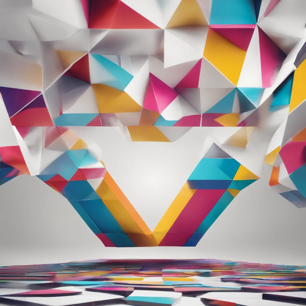 a white background with a colorful geometric design on it, a picture inspired by Richard Anuszkiewicz, behance, geometric abstract art, cmyk, symmetrical logo, 3 colour print, cubic blocks stripes cuts, cubic blocks stripes, single logo, geometric colorful, hypercube, not isometric, geometric design, isometry, cmyk color scheme