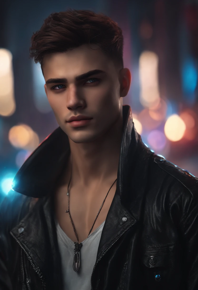 Change Background cyberpunk handsome boy, realistic face, 8k, ultra realistic, wolf,